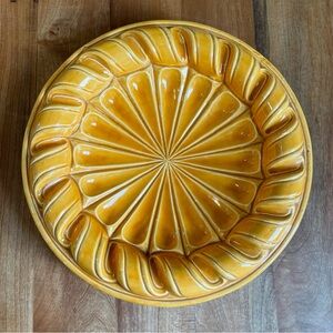 Vintage Large Ceramic Pottery Ashtray Platter Yellow Swirl USA Cigar Large MCM